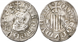Ferran II (1479-1516). Zaragoza. Cuarto de real. (Cru.V.S. 1306 var) (Cru.C.G. 3206 var). Grieta. Escasa. 0,73 g. (MBC-).