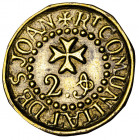 Barcelona. Sant Joan de Jerusalem. Pellofa. (Cru.L. 1156). Valor: 2 sous. Escasa. Latón. 0,52 g. MBC.