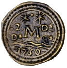 1750. Barcelona. Santa Maria del Mar. Pellofa. (Cru.L. 1213). Valor: 2 Ds. Latón. 0,42 g. MBC+.