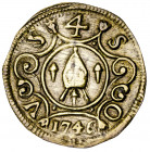 1746. Barcelona. Sant Sever. Pellofa. (Cru.L. 1301). Valor: 4 sous. Escasa. Latón. 0,39 g. MBC.