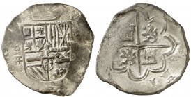 159(6). Felipe II. Segovia. . 4 reales. (AC. 550). Único año de este ensayador. Rayita en anverso. Muy rara. 13,50 g. MBC/MBC+.