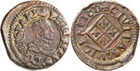 1611. Felipe III. Vic. 1 diner. (AC. 55) (Cru.C.G. 3900a var). Cospel grueso. Escasa así. 2,24 g. MBC+.