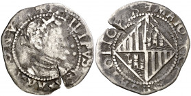 s/d. Felipe III. Mallorca. 2 reales. (AC. 607) (Cru.C.G. 4353c var corona) Grieta. Ex Colección Isabel de Trastámara 15/12/2016, nº 273. Ex HSA 57846....