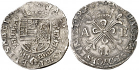 s/d (1603-1612). Alberto e Isabel. Amberes. 1 real. (Vti. 225) (Vanhoudt 595.AN) (Van Gelder & Hoc 293-1). Toisón grande. Atractiva pátina. Ex Colecci...