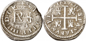 1627. Felipe IV. Segovia. P. 1/2 real. (AC. 620). Acueducto de 2 arcos. Defecto de cospel en borde. 1,39 g. (MBC-).