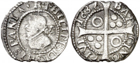 1636. Felipe IV. Barcelona. 1 croat. (AC. 661) (Cru.C.G. 4414d). Cospel irregular. 2,60 g. MBC-.
