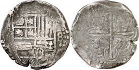 (16)4... Felipe IV. Potosí. R. 8 reales. (AC. tipo 327). Perforación reparada. Escasa. 27,55 g. (MBC-).