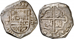 (1621-1628). Felipe IV. Segovia. R. 8 reales. (AC. tipo 342 ó 343). Visible el nombre y el ordinal del rey. La I de HISPANIARVM es una J. Muy atractiv...
