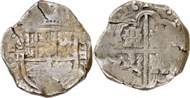 162(¿7?). Felipe IV. Sevilla. D. 8 reales. (AC. ¿1638.1?). Escasa. 27,26 g. BC+.