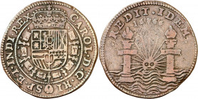 1666. Carlos II. Amberes. Proclamación. Jetón. (D. 4231). 5,78 g. MBC.