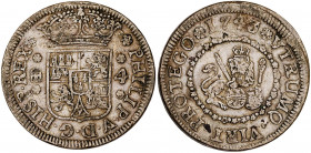 1743. Felipe V. Segovia. 4 maravedís. (AC. 95). Hojitas. 6,58 g. BC+.