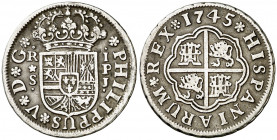 1745. Felipe V. Sevilla. PJ. 1 real. (AC. 668). 2,84 grs. MBC+/MBC.