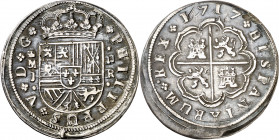 1717. Felipe V. Madrid. J. 2 reales. (AC. 770). Hojita y rayitas. 5,08 g. (MBC).