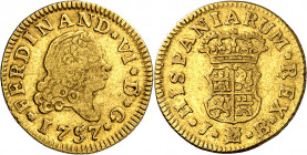 1757. Fernando VI. Madrid. JB. 1/2 escudo. (AC. 561). Rayitas. 1,73 g. MBC-/MBC.