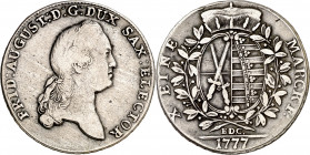Alemania. Sajonia albertina. 1777. Federico Augusto III. 1 taler. (Kr. 992.1). AG. 27,71 g. MBC-.