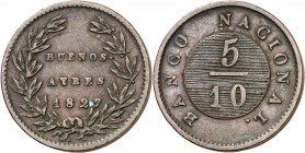 Argentina. 1827. 5 décimos. (Kr. 3). CU. 6,69 g. MBC+.