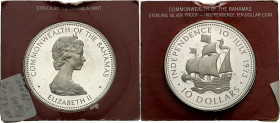 Bahamas. 1973. Isabel II. FM (Franklin Mint). 10 dólares. (Kr. 42). En estuche oficial (estropeado). AG. Proof.