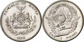 Biafra. 1969. 1 libra. (Kr. 6). Leves marquitas. Brillo original. Rara. AG. 24,65 g. EBC+.
