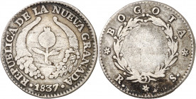 Colombia. Nueva Granada. 1837. Bogotá. RS. 1 real. (Kr. 91.1) (Restrepo 182-1). AG. 2,60 g. MBC-/BC+.