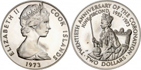 Islas Cook. 1973. Isabel II. 2 dólares. (Kr. 8). 20º Aniversario de la Coronación. AG. 25,71 g. S/C-.