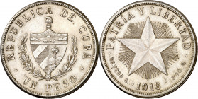 Cuba. 1916. 1 peso. (Kr. 15.2). Leves rayitas. AG. 26,64 g. EBC-.
