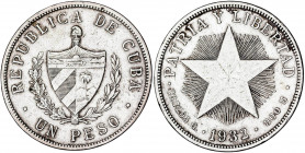 Cuba. 1932. 1 peso. (Kr. 15.2). Rayitas. AG. 26,69 g. MBC.