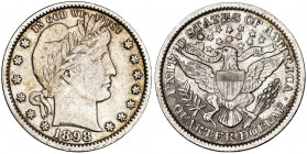 Estados Unidos. 1898. Filadelfia. 1/4 de dólar. (Kr. 114). AG. 6,18 g. MBC.
