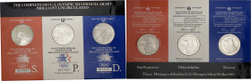 Estados Unidos. 1983. 1 dólar (tres). Juegos Olímpicos - Los Ángeles '84. Expositor oficial con tres monedas, cecas San Francisco, Filadelfia y Denver...