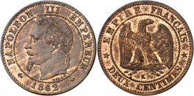 Francia. 1862. Napoleón III. K (Burdeos). 2 céntimos. (Kr. 796.6). Bella. CU. 2 g. EBC+.