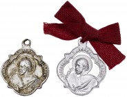 1909. Begur. Parroquia S. Pedro. (Cru.Medalles 1375). Recuerdo de la Misión de Begur. Lote de 2 medallas en aluminio, una de ellas con lacito rojo. MB...