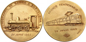 1963. Ferrocarril de Sarrià a Barcelona. (Cru.Medalles 1904). Grabadores: X. y F. Calicó. Bronce. 48,22 g. Ø50 mm. S/C.