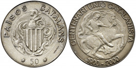2000. Centenario de la Unió Catalanista. Medalla en plata con marca de valor 50. 11,70 g. Ø28 mm. S/C.
