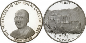 Tíbet. Tenzin Gyatso, 14º Dalai Lama. En estuche oficial. Plata. Ø40 mm. Proof.
