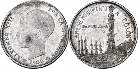 1900. Barcelona. Recuerdo del monumento a Colón. Jetón. Aluminio. 0,94 g. MBC-.