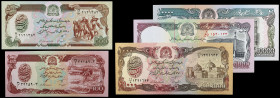 Afganistán. SH 1369-1372 (1990-1993). Da Afghanistan Bank. 100, 500, 1000, 5000 y 10000 afghanis. (Pick 58 y 60 a 63). Serie de 5 valores. EBC-/S/C-.