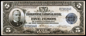 Filipinas. 1921. The Philippine National Bank. 5 pesos. (Pick 53). William McKinley. Serie B. MBC.