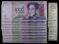 Venezuela. 1998. Banco Central. CdMV. 1000 bolívares. (Pick 79) (Sucre 1000F). 10 de septiembre. 9 billetes, tres parejas, un trío correlativo y dos r...