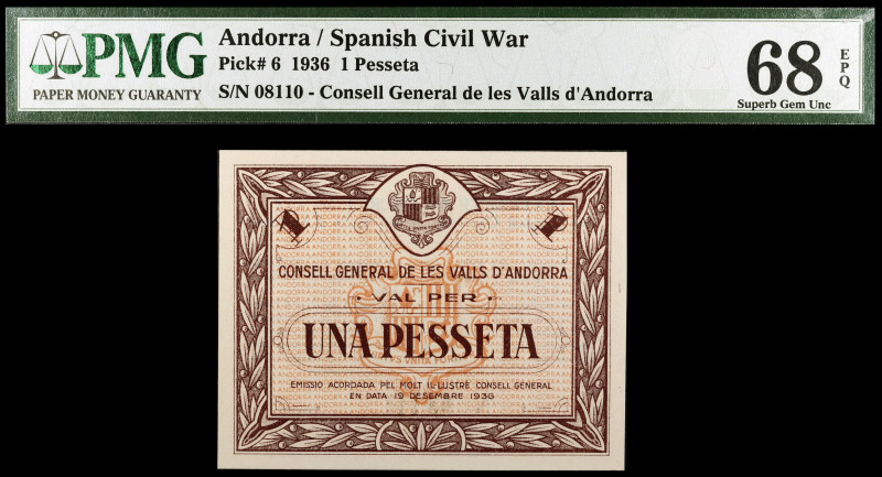 Andorra. 1 peseta. (T. 11d). Serie marrón. Certificado por la PMG como Superb Ge...