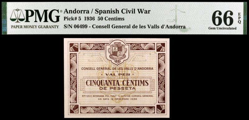 Andorra. 50 céntimos. (T. 12b). Serie marrón. Certificado por la PMG como Gem Un...