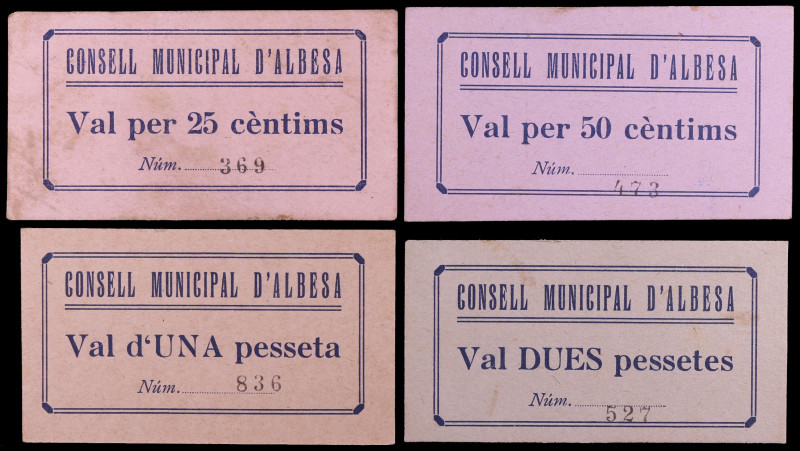 Albesa. 25, 50 céntimos, 1 y 2 pesetas. (T. 85 a 88). 4 cartones, serie completa...