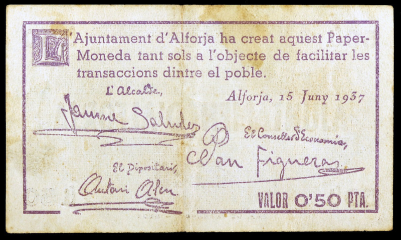 Alforja. 50 céntimos. (T. 137). Raro. MBC-.