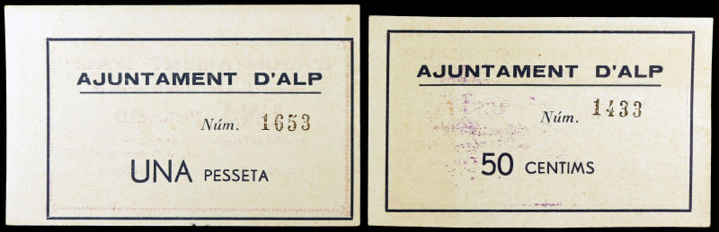 Alp. 50 céntimos y 1 peseta. (T. 179ad y 180). 2 billetes, serie completa. Muy r...