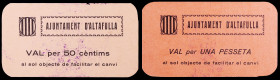 Altafulla. 50 céntimos y 1 peseta. (T. 183 y 184). 2 cartones, serie completa. Muy raros y más así. EBC-/EBC.
