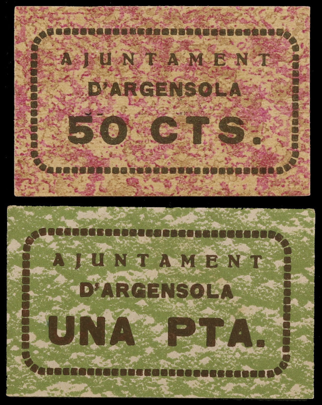 Argensola. 50 céntimos y 1 peseta. (T. 253 y 254). 2 cartones, uno nº 119 y otro...