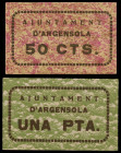 Argensola. 50 céntimos y 1 peseta. (T. 253 y 254). 2 cartones, uno nº 119 y otro 278. Raros y más así. EBC/EBC+.