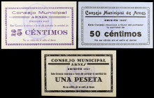 Arnés. 25, 50 céntimos y 1 peseta. (T. 269 a 271). 3 billetes, serie completa. Muy raros y más así. EBC/EBC+.