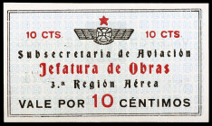Barcelona. Subsecretaría de Aviación. Jefatura de obras. 3ª Región Aérea. 10 céntimos. (AL. 1210). EBC.