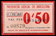 Barcelona. Preventori Judicial. Economat. 50 céntimos. (AL. 1370). Raro. EBC.