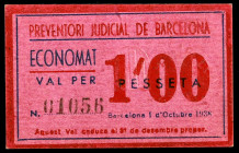 Barcelona. Preventori Judicial. Economat. 1 peseta. (AL. 1371). Raro. EBC.