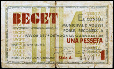 Beget. 1 peseta. (T. 397). Muy raro. BC.